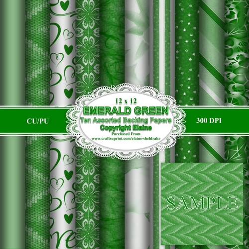 Assorted 12 x 12 Emerald Green Backing Papers for Cards,Scrapbooking & Paper Crafts CU/PU -300 dpi