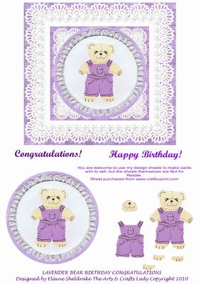 Teddy Bear Lavender Dungarees Congratulation Happy Birthday
