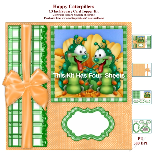 Happy Caterpillars 7.5 Inch Square Card Topper Kit & Assorted Greetings