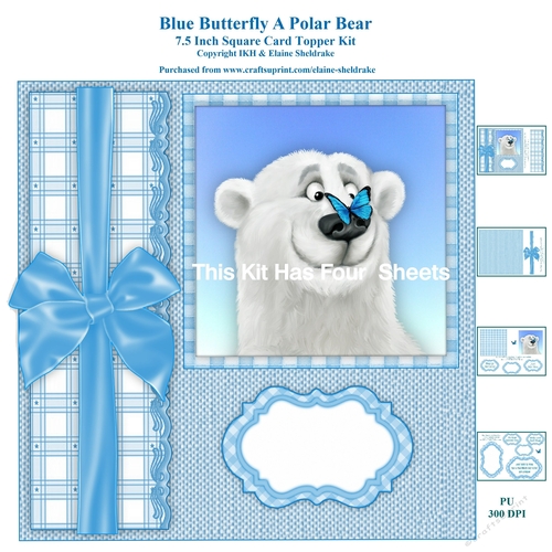 Polar Bear & Butterfly - 7.5 Inch Square Card Kit For Birthdays & Xmas Cards