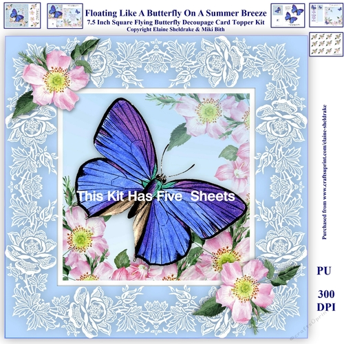 Floating Like A Butterfly On A Summer Breeze - Decoupage Card Kit, Inserts,Gift Tags & Bookmarks