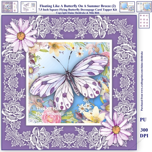 Floating Like A Butterfly On A Summer Breeze - Decoupage Card Kit, Inserts,Gift Tags & Bookmarks (2)