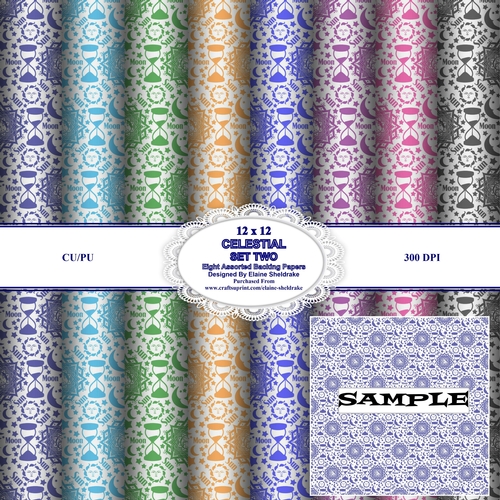 Celestial Set Two - 12 x 12 Backing Papers For Cards, Scrap & Papercrafts 300 dpi - PU/CU