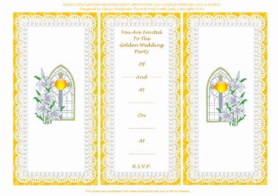 Triple Fold Golden Wedding Anniversary Party Invitation Card