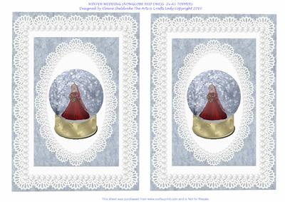Winter Wedding Snowglobe Bride Red Dress 2 x A5 Card Fronts