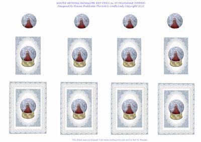 Winter Wedding Snowglobe Bride Red Dress 9 x 3D Decoupage