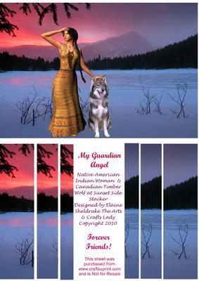 Native American Indian Woman & Wolf Friends Guardian Angel