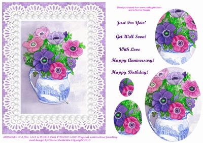 Anemones in a Jug Pearls & Lace Oval Pyramid Birthday Etc