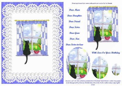 Black Cat in Spring Window Lace & Pearls Birthday Pyramid