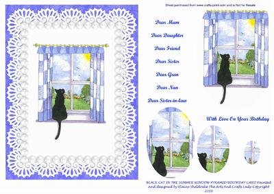 Black Cat in Summer Window Lace & Pearls Birthday Pyramid
