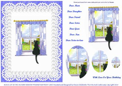 Black Cat in Autumn Window Lace & Pearls Card Front