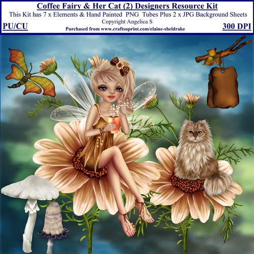 Coffee Fairy & Her Cat (2) Designers Resource Kit For CU/PU