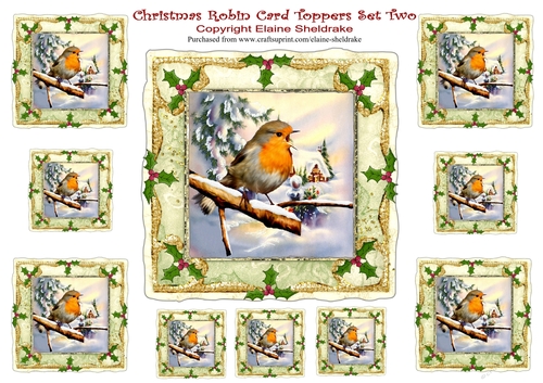 Christmas Robins -  Ten Card Toppers & Gift Tags - Set Two