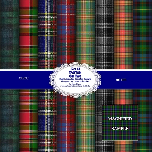 Tartan Set Two 12 x 12 Backing Paper Sheets For Card Making, Scrapbooking & Paper Crafts