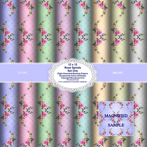 Rose Spirals -  Set One - 12 x 12 Backing Papers For Cardmaking, Scrapbooking & Paper Crafts