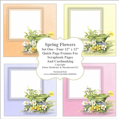 Spring Flowers Set One - Four PNG Floral Frames For Cardmaking & Scrapbooking