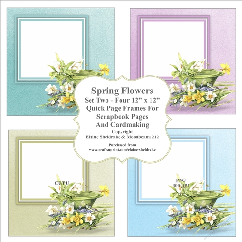 Spring Flowers Set Two - Four PNG Floral Quick Page Frames For Cardmaking & Scrapbooking