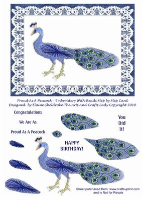 Proud as a Peacock - Embroidery with Beads Step by Step Card