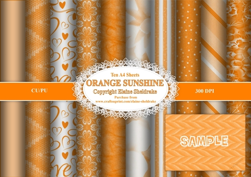 Orange Sunshine - Ten A4 Backing Papers For Cardmaking, Scrapbooking & Paper Crafts
