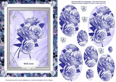 Blue Roses with Love & Diamonds Oval Step by Step Card