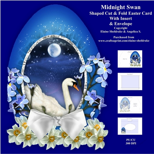 Midnight Swans Easter Egg - Shaped Cut And Fold Card Kit With Insert & Matching Envelope