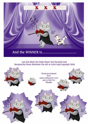 Cats Got Talent the Violin Player Star Pyramid or Quick Card