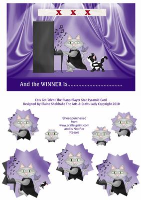 Cats Got Talent the Piano Player Star Pyramid or Quick Card