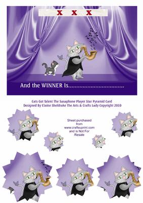 Cats Got Talent the Saxaphone Player Star Pyramid Card