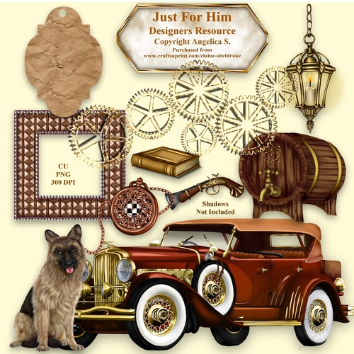 Just For Him A Designers Resource With Vintage Car CU PNG 300 DPI