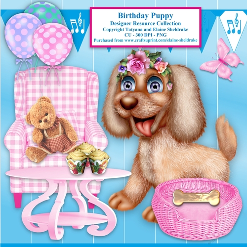 Birthday Girl Puppy Designer Resource For CU 300dpi PNG