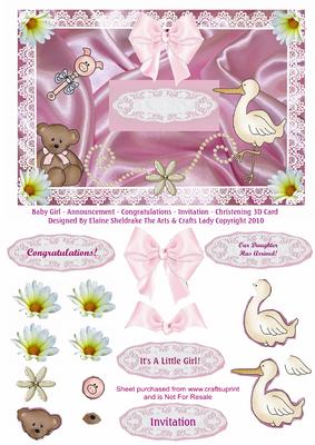 Baby Girl Birth Announcement - Congratulations - Christening