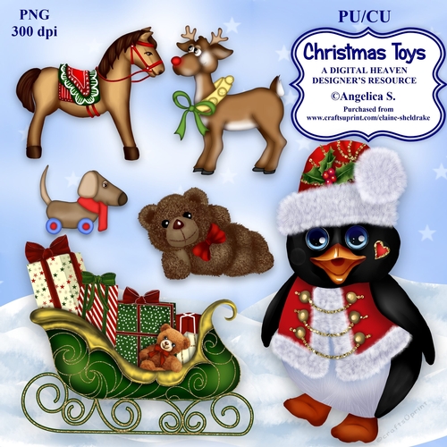 Christmas Toys A Designers Resource For CU/PU Ideal For Cards & Paper Crafts 300dpi PNG 