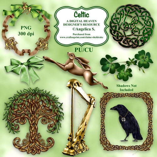 Celtic Harp, Hare, Tree of Life, Raven, Shamrock, Celtic Knot CU Designer Resources For Paper Crafts