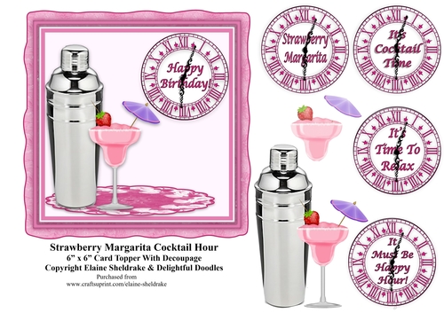 Strawberry Margarita Cocktail Hour 6 x 6 Topper + Decoupage