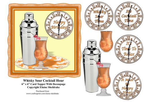 Whisky Sour Cocktail Hour 6 x 6 Topper + Decoupage