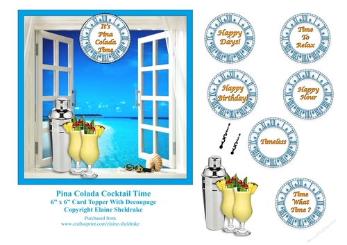 Pina Colada Cocktail Hour 6 x 6 Topper + Decoupage