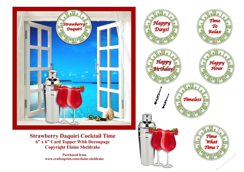 Strawberry Daquiri Cocktail Hour 6 x 6 Topper + Decoupage