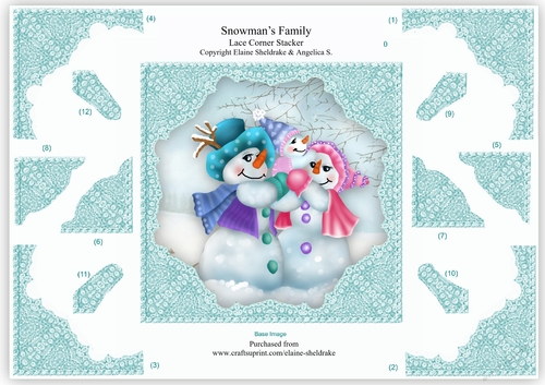 Snowmans Family Christmas  Step By Step Decoupage Lace Corner Stacker Card Topper