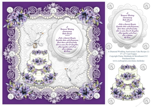 A Diamond Wedding Anniversary Cake Recipe 8 x 8 Card Topper With Decoupage