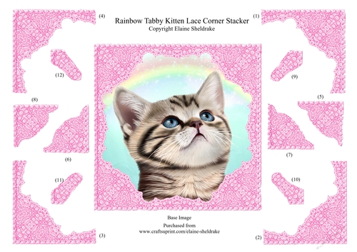 Rainbow Tabby Kitten Cat, Lace Corner Stacker Card Topper