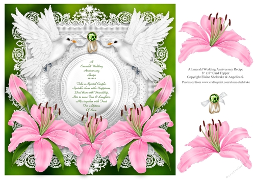 Emerald Wedding Anniversary 8 x 8 Floral Pink Lily Decoupage Topper