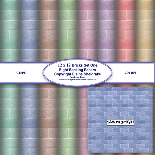 Brick Wall Set One Eight Assorted Pastel Sheets Of 12 x 12  Backing Papers