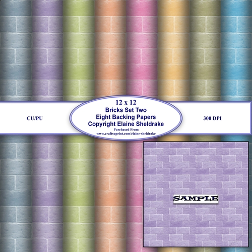 Brick Wall Set Two Eight Assorted Bright Sheets Of 12 x 12  Backing Papers