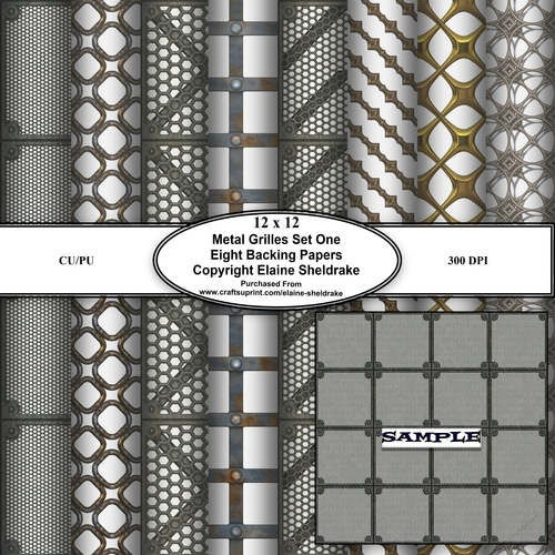 Metal Grilles Set One Eight Assorted Sheets Of 12 x 12  Backing Papers