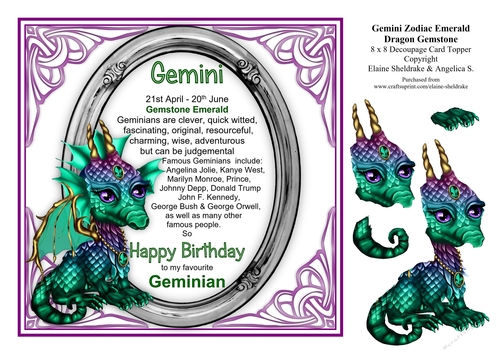 8 x 8 Gemini Zodiac Birthday Gemstone Dragon
