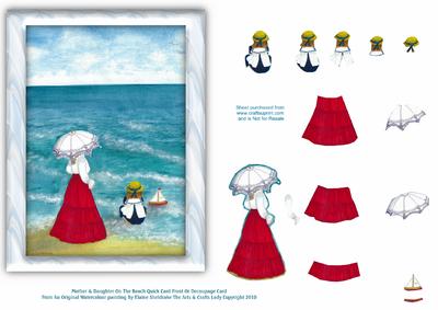 Mother & Daughter on the Beach Decoupage or Quick Card Front