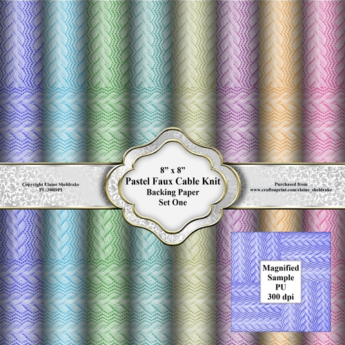 Pastel Faux Knitted Cable Stitch  8 x 8 Backing Papers