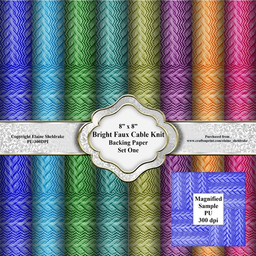 Bold Bright Faux Knitted Cable Stitch  8 x 8 Backing Papers