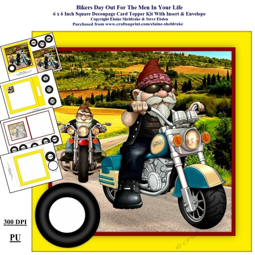 Bikers Day Out For The Men In Your Life 6 x 6 Card Kit With Decoupage, Insert, Envelope & Tags