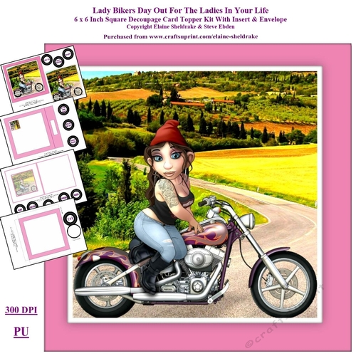 Lady Bikers Day Out For The Ladies In Your Life 6 x 6 Card Kit With Matching Insert, Envelope & Tags